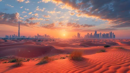 Foto op Plexiglas Desert in dubai city background united arab emirates beautiful sky in the morning. © tong2530