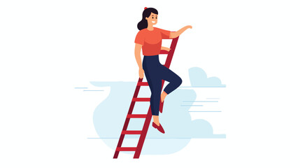 Fototapeta na wymiar Woman climbing stepladder character flat vector 
