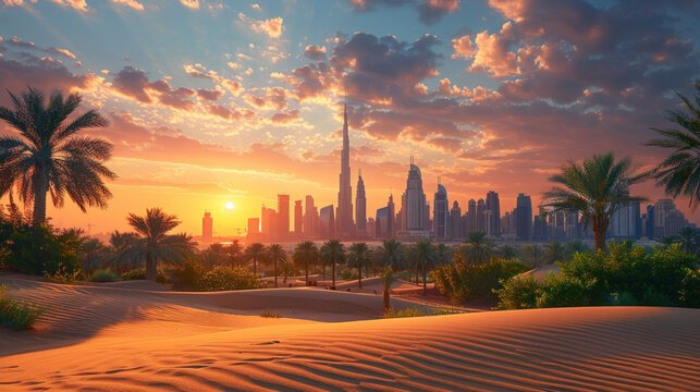 Desert in dubai city background united arab emirates beautiful sky in the morning.