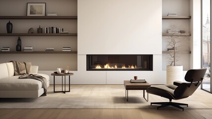 Design a modern living room with a sleek fireplace