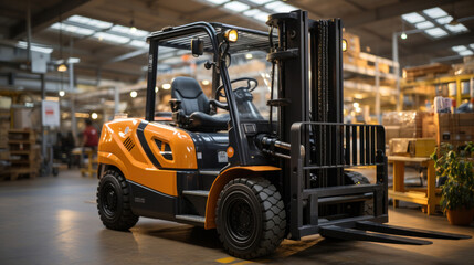 Forklift lifting in industrial plant.