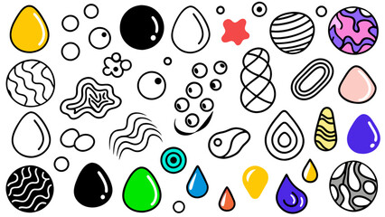 Organic colorful blob shapes. Round abstract organic shape collection. Pebble, drops and stone silhouettes. Random abstract liquid organic irregular blotch shapes. Collection of modern forms