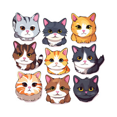 Cute cartoon cats. Vector illustration of a set of cats.