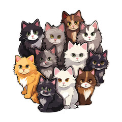 Set of cats. Cute cartoon characters. Vector illustration on white background.