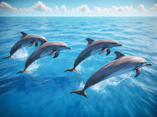 Obraz premium Ocean Acrobatics: Playful Dolphins Leap in Azure Paradise. generative AI