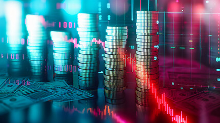 Business and finance concept with money, currency, and economic growth, highlighting global market and banking trends