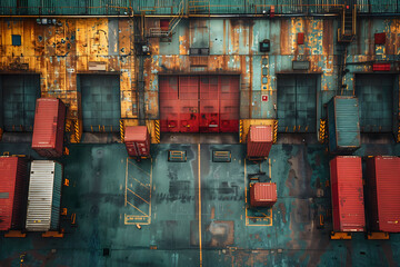 Overhead View of Cargo Ship With Red Doors