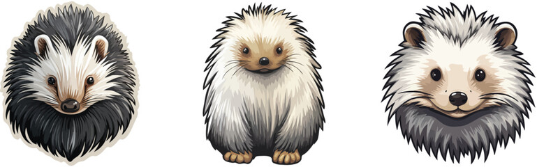 Set of cute hedgehogs isolated on white background. Vector illustration.