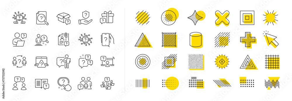 Poster artificial intelligence computer, phone with question mark, problem solve. design shape elements. qu