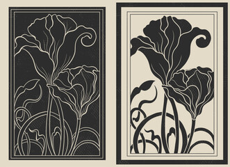 Art nouveau style flower plant motif template. 1920-1930 years vintage design. Symbol motif art deco design.