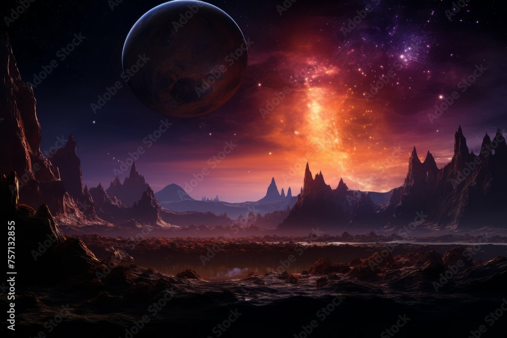 Wall mural exoplanet in a binary star system with colorful nebula