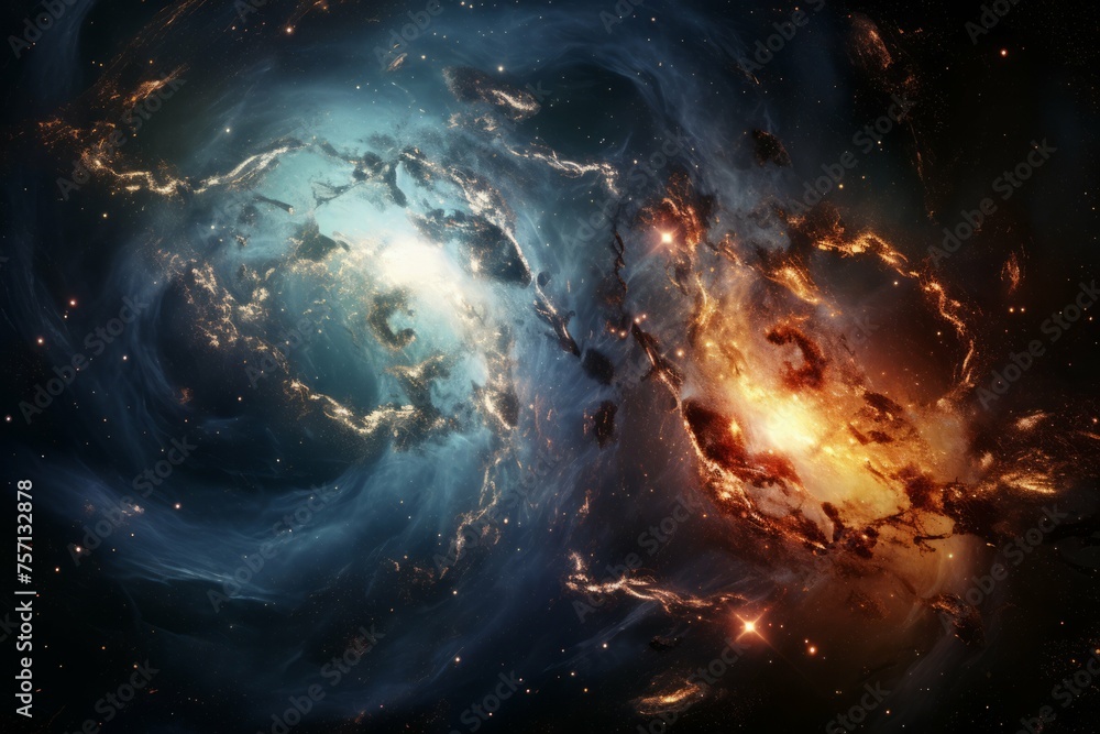 Wall mural galactic collision with intertwining spiral arms