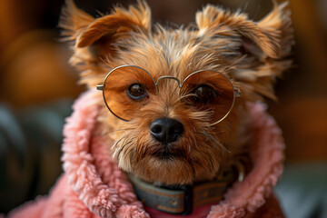 Small Dog Wearing Glasses and Pink Sweater