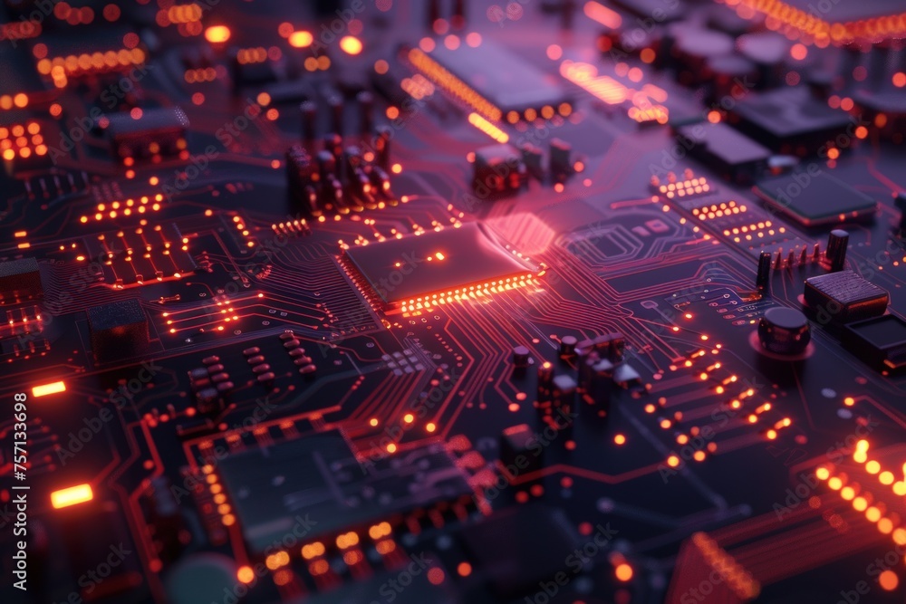 Poster circuit board with colorful light for technology concept. generate ai image
