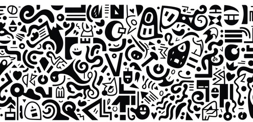 tribal african soulful seamless black and white simple vectors pattern