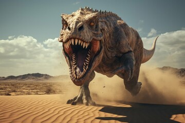 Carnotaurus stalking prey in a dry desert