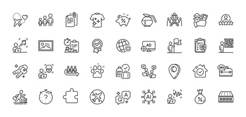 Inclusion, Fraud and 24h service line icons pack. AI, Question and Answer, Map pin icons. Online voting, Delivery report, Loan percent web icon. Cyber attack, Keys, House security pictogram. Vector