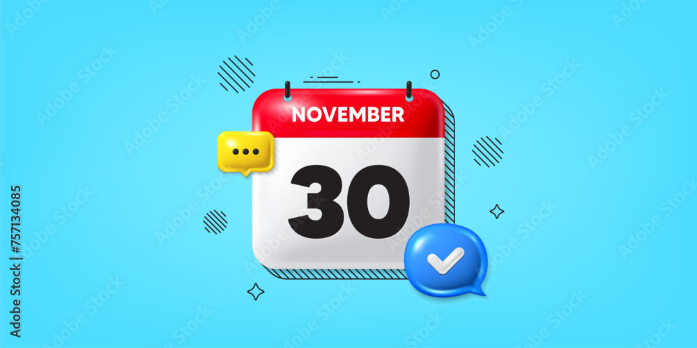 Poster calendar date of november 3d icon. 30th day of the month icon. event schedule date. meeting appointm
