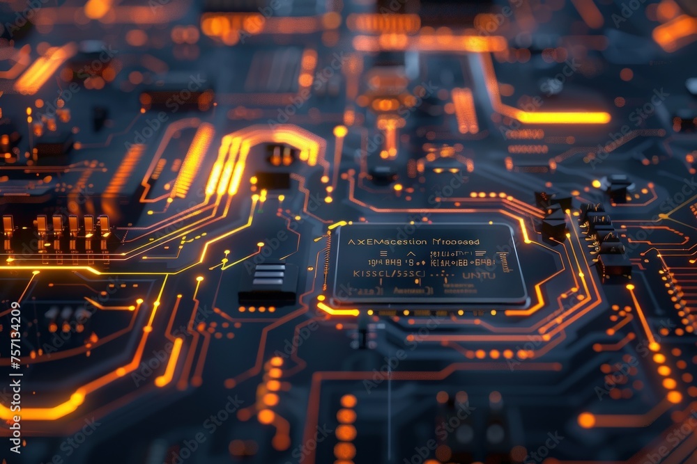 Poster circuit board with colorful light for technology concept. generate ai image
