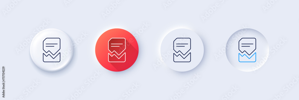 Poster corrupted document line icon. neumorphic, red gradient, 3d pin buttons. bad file sign. paper page co