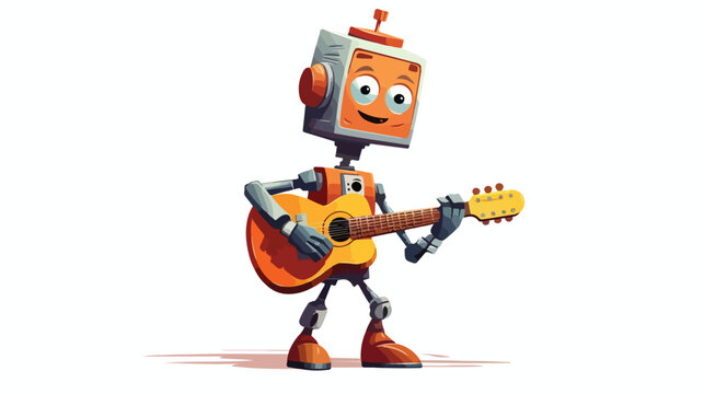 Robot is standing and holding a guitar flat vector