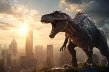 T-Rex dominating a cityscape