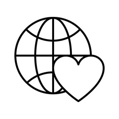Heart with globe icon. Planet Earth with heart symbol.