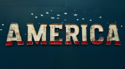 The bold, white letters of "AMERICA" emerge prominently against a backdrop of deep navy blue, creating a patriotic and impactful visual.