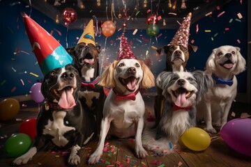 Dogs having a fun-filled New Year's Eve party