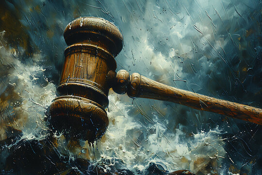 A wooden judge gavel and soundboard