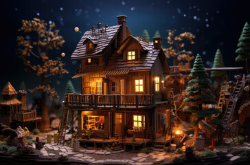 Fototapeta premium Building house on with worker, construction model.