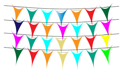 Greeting or Party invitation with carnival flag garlands with colorful hanging above.