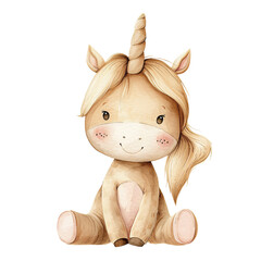 Cute sitting unicorn, watercolor illustration - 757136611