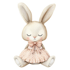 Cute bunny in doll style, watercolor illustration - 757136692