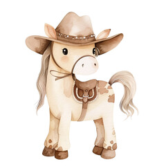Cute horse in cowboy hat, watercolor illustration - 757136806