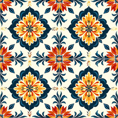 Fototapeta na wymiar Seamless Floral Pattern. Generated Image. A digital illustration of a seamless, repeating floral pattern of yellow, orange and red.