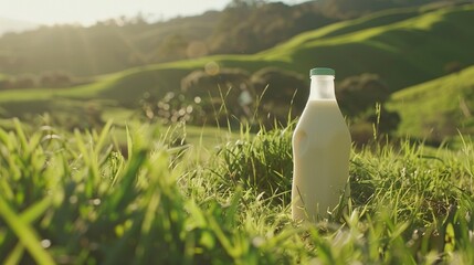 Eco-friendly dairy packaging unveiling amidst lush green farms