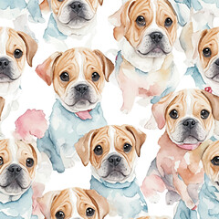 watercolor dog baby colorful seamless pattern