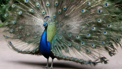 Fotobehang A Peacock With Its Feathers Rustling As It Walks © Fiza