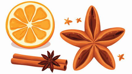 Slice of orange star anise and cinnamon sticks.