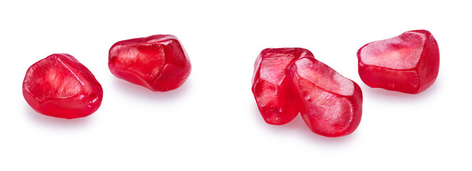 Pomegranate seeds on white background. File contains clipping path.