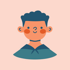Avatar of cute teenage boy, kid, school boy portrait. Face with collar. Abstract clip art with cartoon children. World Children's Day. Flat Design.