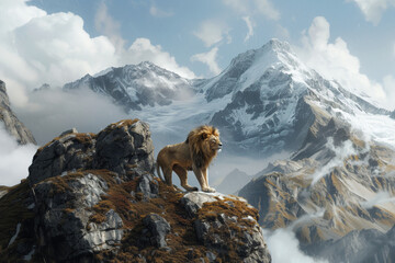 Fototapeta na wymiar Lion in mountains