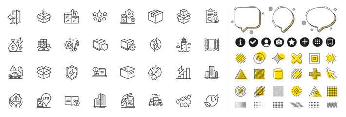 Set of Wholesale goods, House protection and Consumption growth line icons for web app. Design elements, Social media icons. Entrance, Inventory, Online documentation icons. Vector