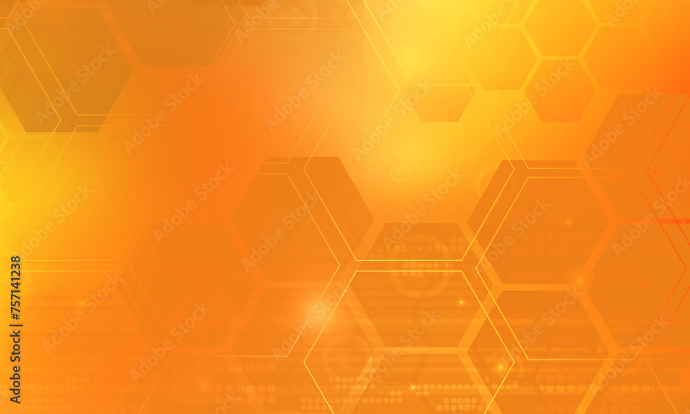 Poster orange and yellow gradient abstract science background with hexagons pattern graphic