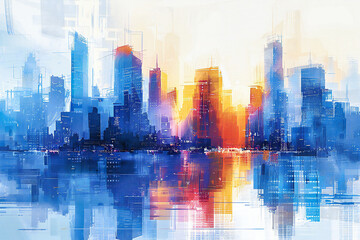 Artistic city skyline, an abstract painting reflecting the vibrancy and dynamism of urban life - Powered by Adobe