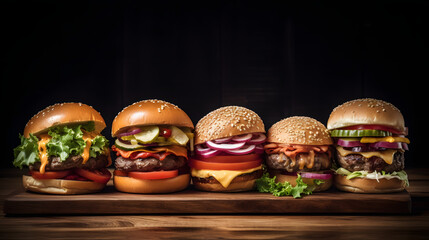 burgers menu, burgers on the wooden background 