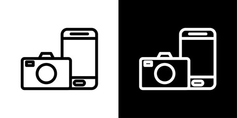 Photo and Phone Forbidden Sign Line Icon on White Background for web.