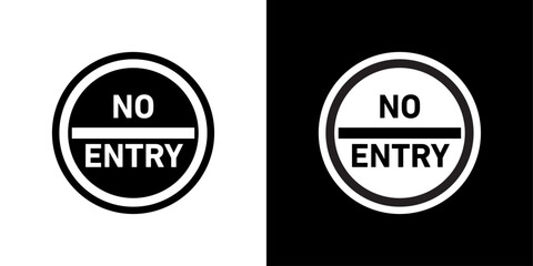 No Entry Road Sign Line Icon on White Background for web.