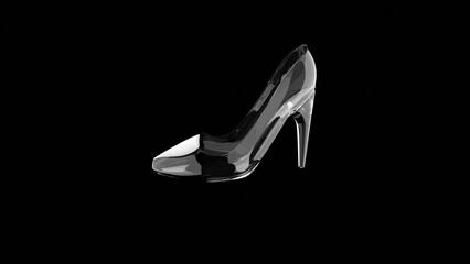 A crystal or glass slipper or high heel shoe on a black background, Cinderella concept. 3d render
